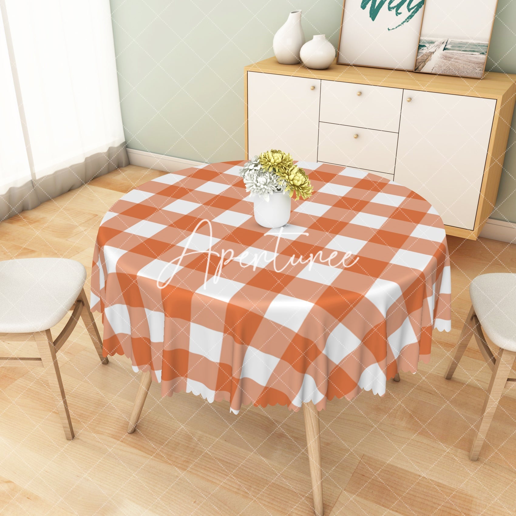 Aperturee - Aperturee Crisp Orange White Checkerboard Rectangle Tablecloth