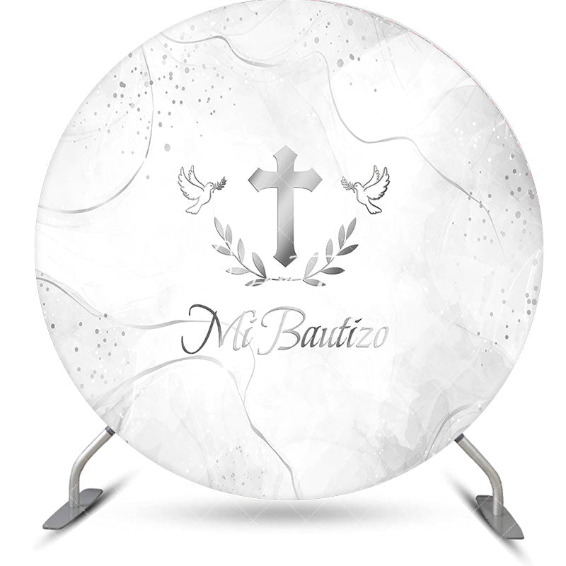 Aperturee - Aperturee Cross Leaves Silver Marbled Round Baptism Backdrop