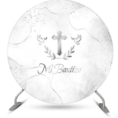 Aperturee - Aperturee Cross Leaves Silver Marbled Round Baptism Backdrop