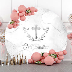 Aperturee - Aperturee Cross Leaves Silver Marbled Round Baptism Backdrop