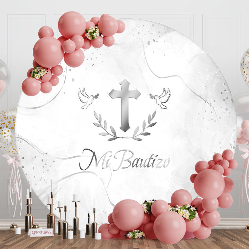 Aperturee - Aperturee Cross Leaves Silver Marbled Round Baptism Backdrop