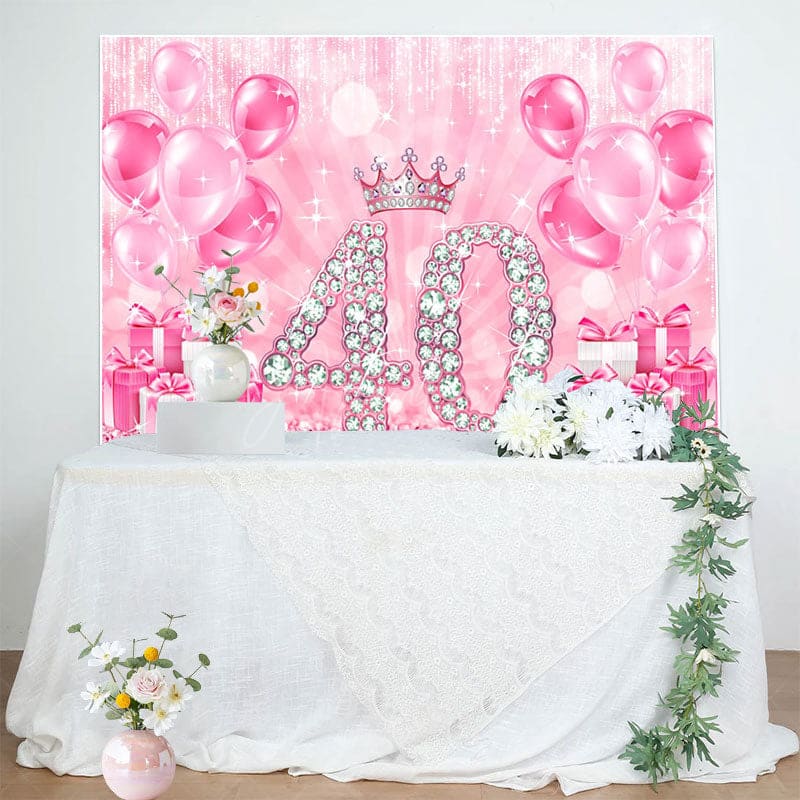 Aperturee - Aperturee Crown Talk To 40 Balloon Happy Birthday Backdrop