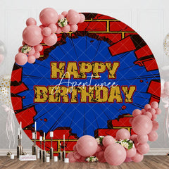 Aperturee - Aperturee Crushed Red Brick Wall Round Happy Birthday Backdrop