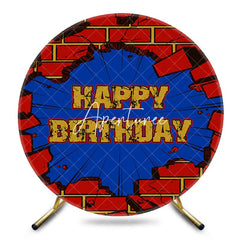 Aperturee - Aperturee Crushed Red Brick Wall Round Happy Birthday Backdrop