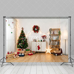 Aperturee - Aperturee Curtain Light Pine Tree Wreath Christmas Backdrop