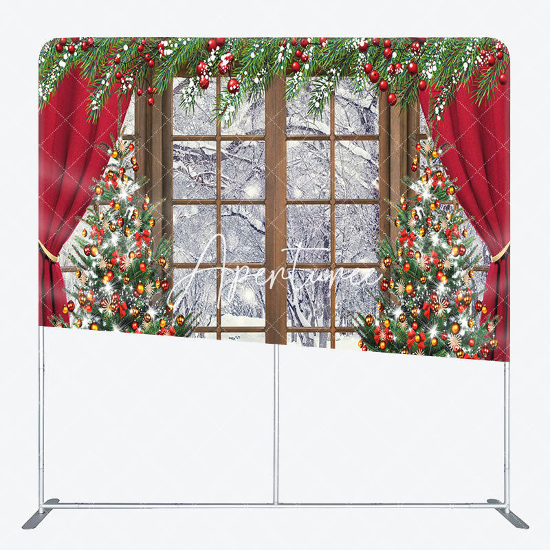 Aperturee - Aperturee Curtain Wood Window Christmas Pillow Case Backdrop