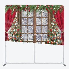 Aperturee - Aperturee Curtain Wood Window Christmas Pillow Case Backdrop