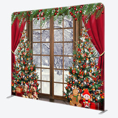 Aperturee - Aperturee Curtain Wood Window Christmas Pillow Case Backdrop