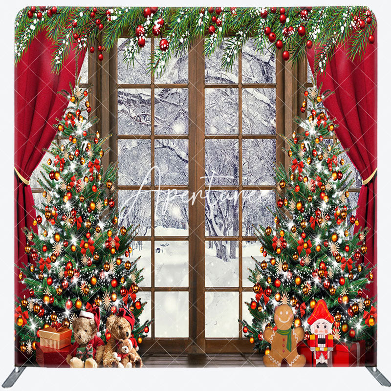 Aperturee - Aperturee Curtain Wood Window Christmas Pillow Case Backdrop