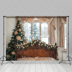 Aperturee - Aperturee Curtain Wooden Bed Tree Window Christmas Backdrop