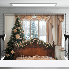 Aperturee - Aperturee Curtain Wooden Bed Tree Window Christmas Backdrop