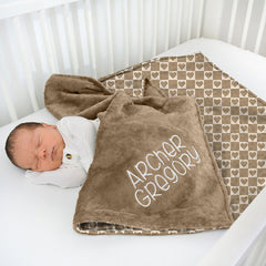 Aperturee - Aperturee Custom Brown Sweet Heart Print Minky Baby Blanket