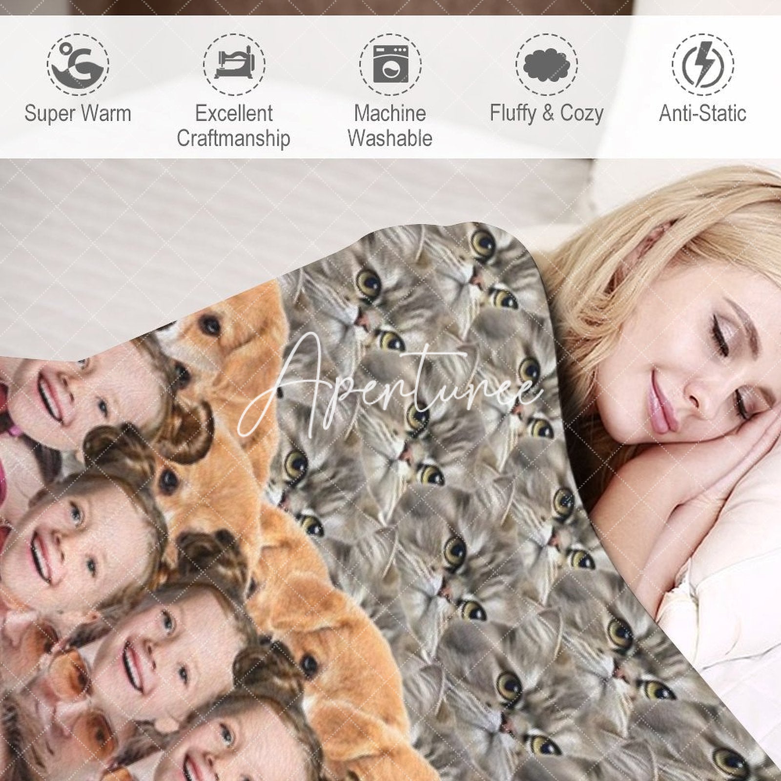 Aperturee - Aperturee Custom Funny Crazy Family Pet Face Heart Blanket