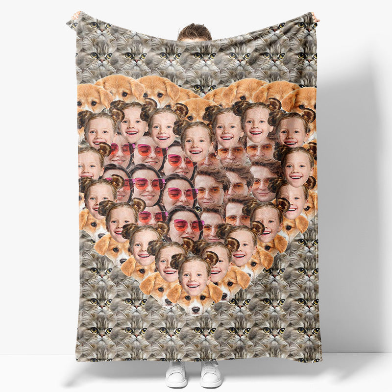 Aperturee - Aperturee Custom Funny Crazy Family Pet Face Heart Blanket