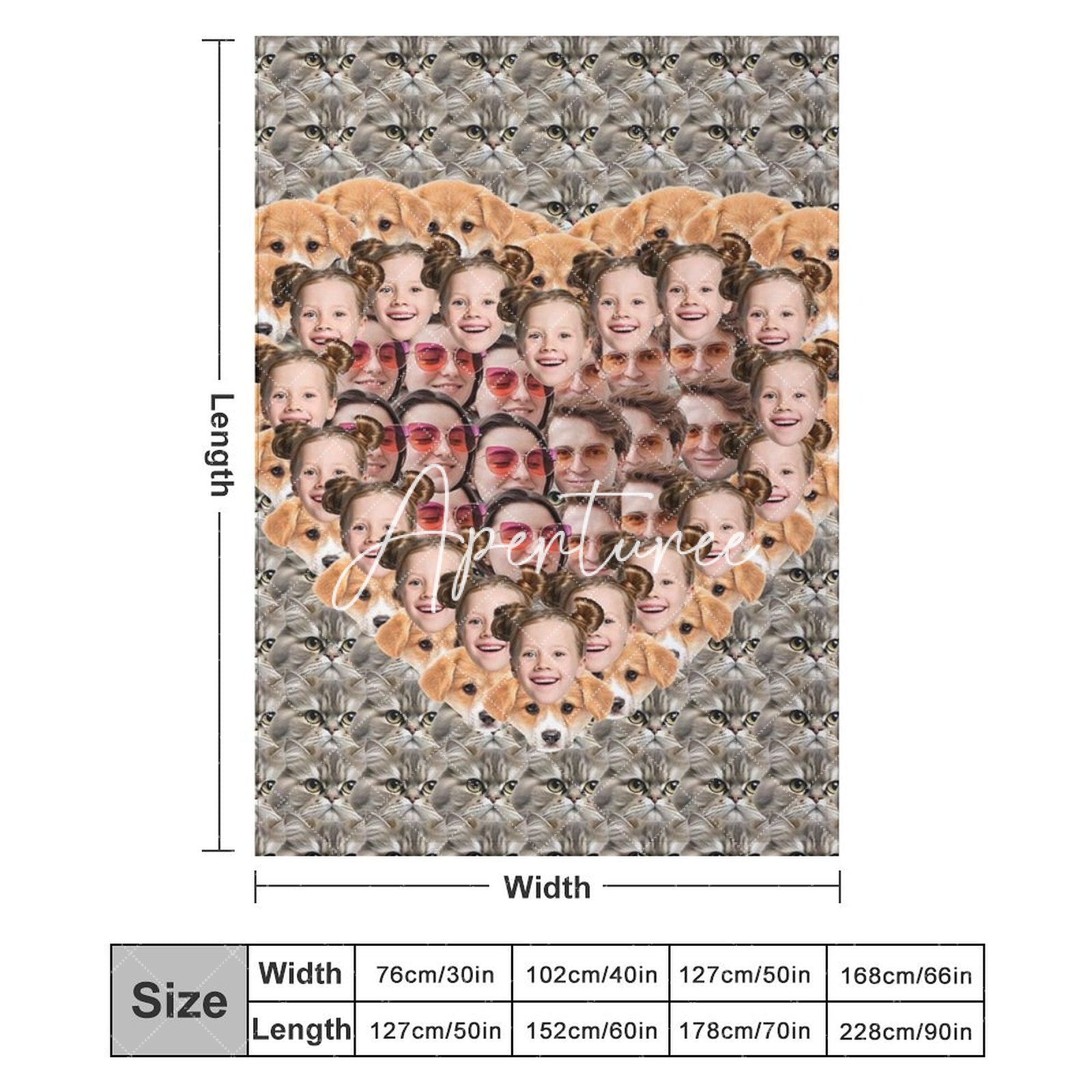 Aperturee - Aperturee Custom Funny Crazy Family Pet Face Heart Blanket