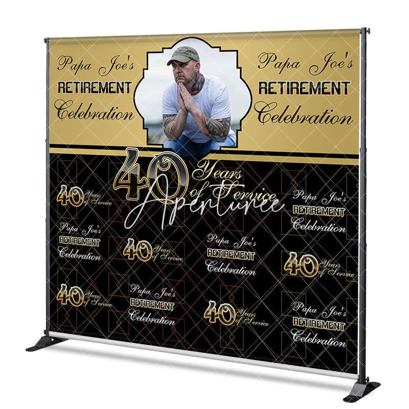 Aperturee - Aperturee Custom Gold Black Step And Repeat Retirement Backdrop