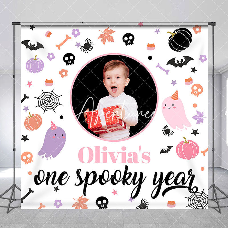 Aperturee - Aperturee Custom Halloween One Spooky Year Birthday Backdrop