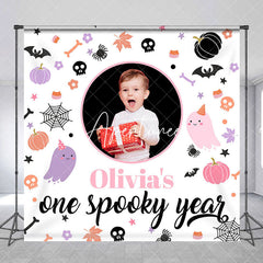 Aperturee - Aperturee Custom Halloween One Spooky Year Birthday Backdrop