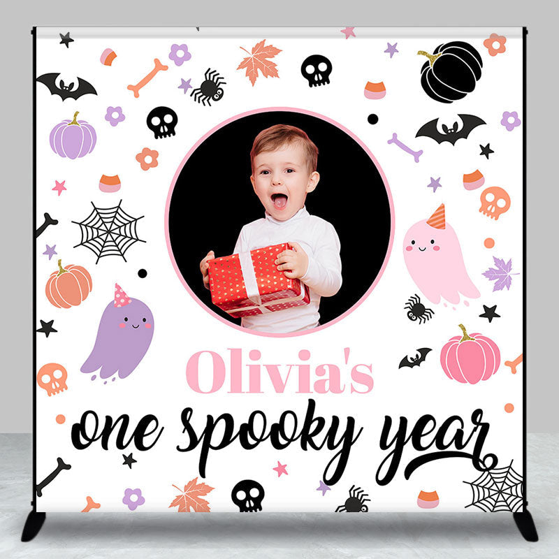 Aperturee - Aperturee Custom Halloween One Spooky Year Birthday Backdrop