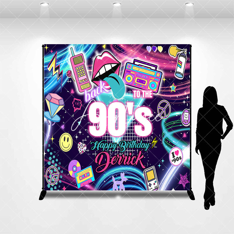 Aperturee - Aperturee Custom Name Back To 90S Disco Music Birthday Backdrop