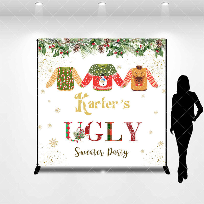 Aperturee - Aperturee Custom Name Christmas Ugly Sweater Party Backdrop