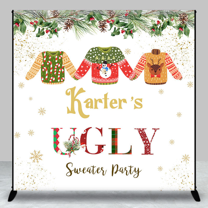 Aperturee - Aperturee Custom Name Christmas Ugly Sweater Party Backdrop