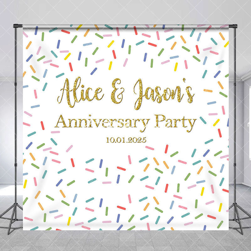 Aperturee - Aperturee Custom Name Colorful Candy Anniversary Party Backdrop