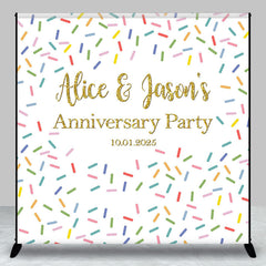 Aperturee - Aperturee Custom Name Colorful Candy Anniversary Party Backdrop