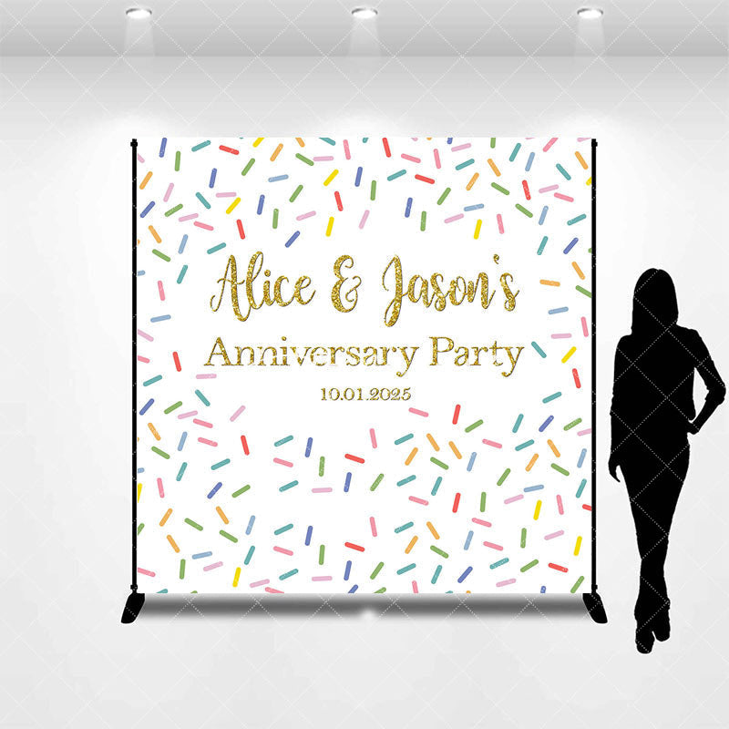 Aperturee - Aperturee Custom Name Colorful Candy Anniversary Party Backdrop