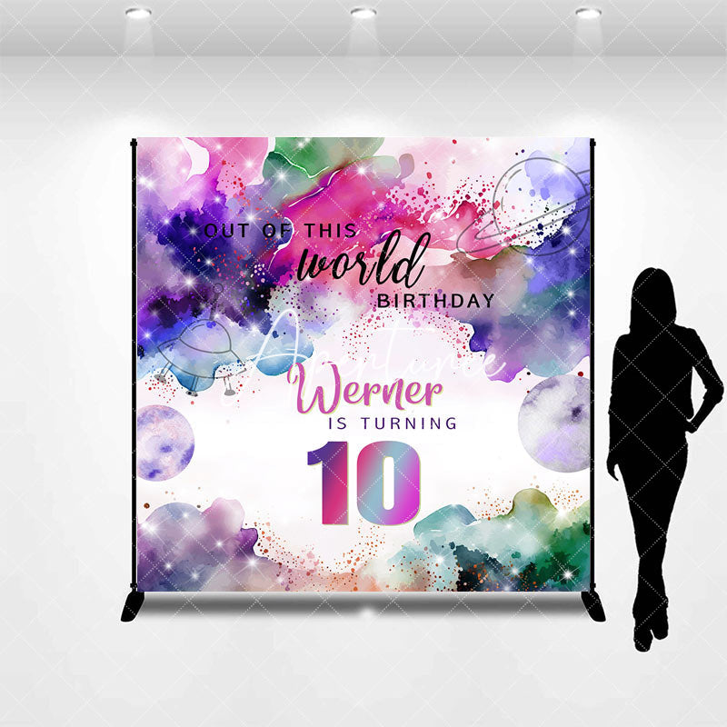 Aperturee - Aperturee Custom Name Colorful Galaxy 10th Birthday Backdrop