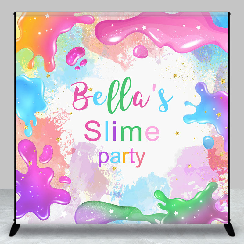 Aperturee - Aperturee Custom Name Colorful Slime Birthday Party Backdrop