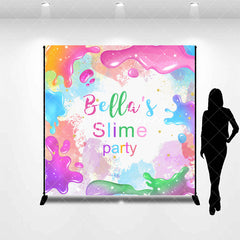 Aperturee - Aperturee Custom Name Colorful Slime Birthday Party Backdrop