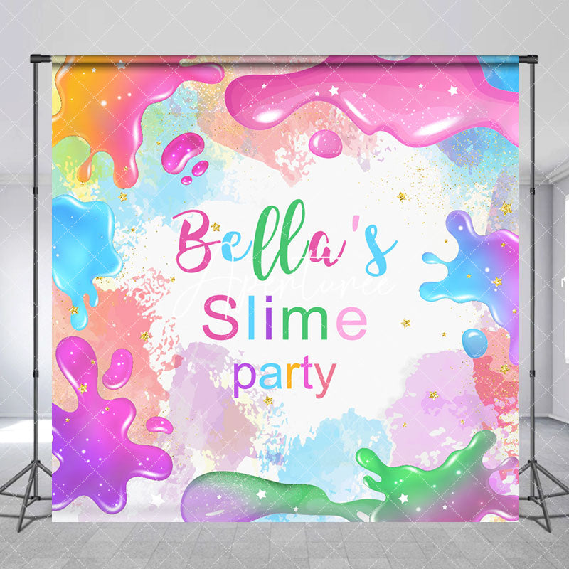 Aperturee - Aperturee Custom Name Colorful Slime Birthday Party Backdrop