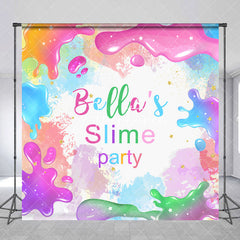 Aperturee - Aperturee Custom Name Colorful Slime Birthday Party Backdrop