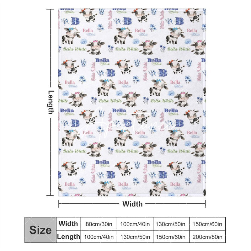 Aperturee - Aperturee Custom Name Cute Cow Name Blanket Kids Gift