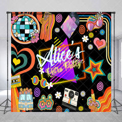 Aperturee - Aperturee Custom Name Disco Musical Black Retro Party Backdrop