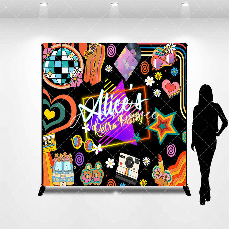 Aperturee - Aperturee Custom Name Disco Musical Black Retro Party Backdrop