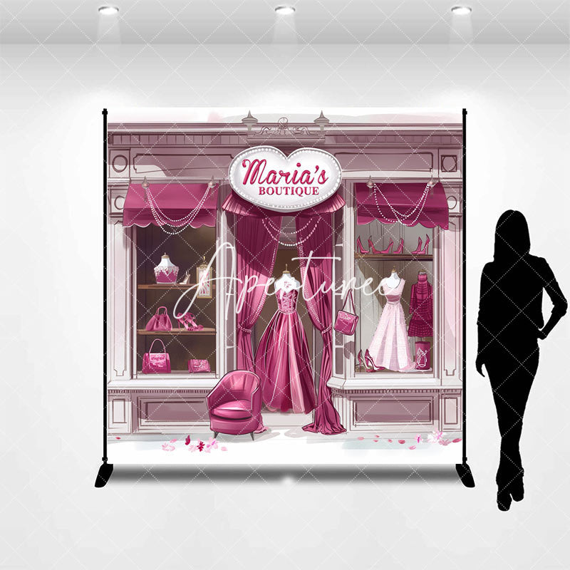 Aperturee - Aperturee Custom Name Elegant Pink Boutique Birthday Backdrop