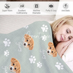 Aperturee - Aperturee Custom Name Funny Cute Paw Patterns Pet Head Blanket