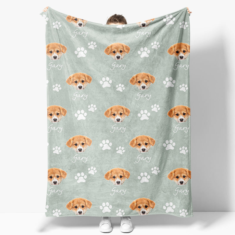 Aperturee - Aperturee Custom Name Funny Cute Paw Patterns Pet Head Blanket