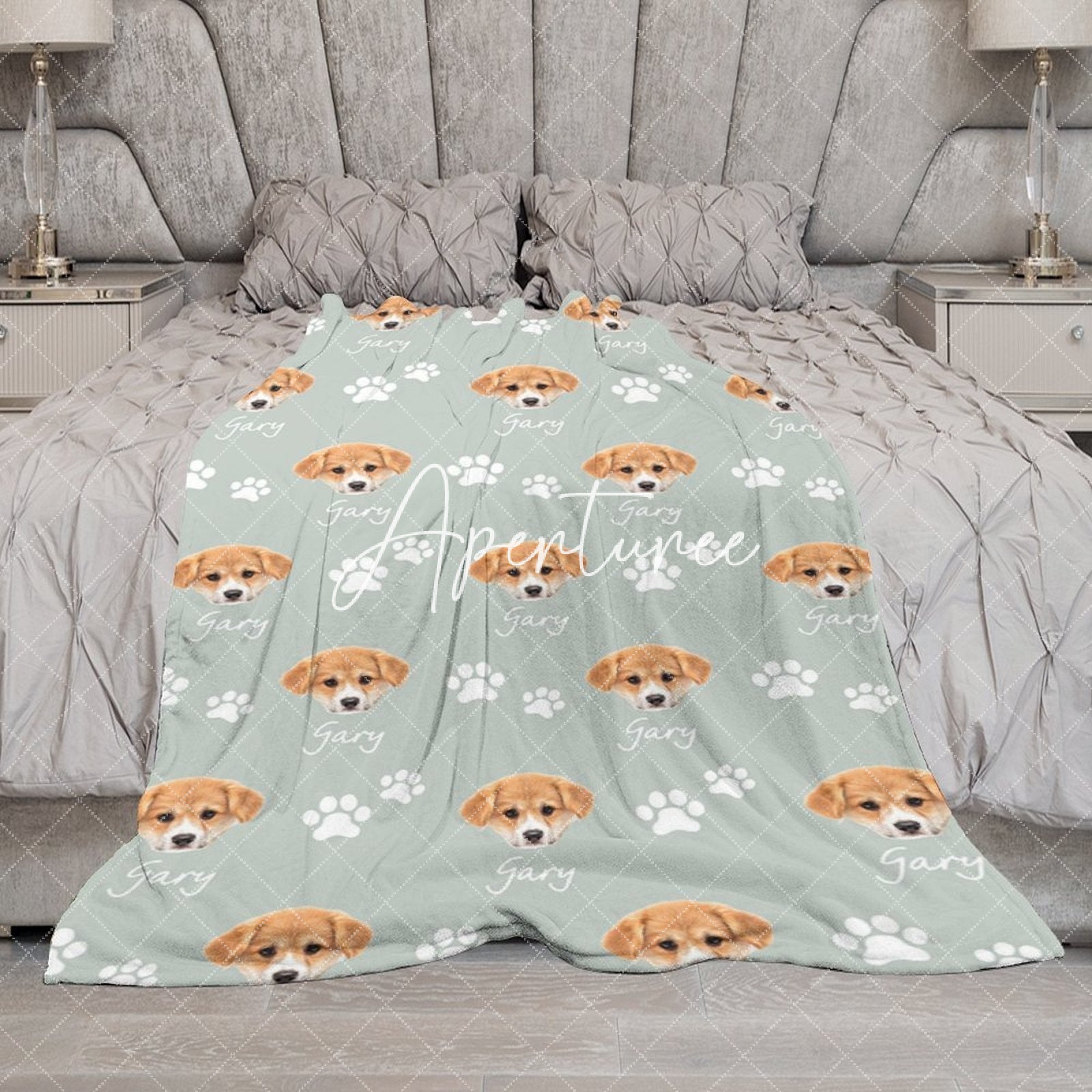 Aperturee - Aperturee Custom Name Funny Cute Paw Patterns Pet Head Blanket