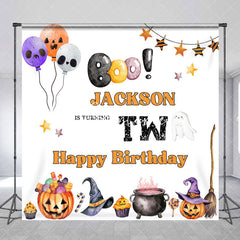 Aperturee - Aperturee Custom Name Halloween Happy 2nd Birthday Backdrop