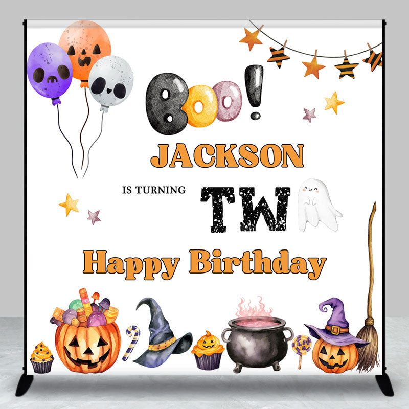 Aperturee - Aperturee Custom Name Halloween Happy 2nd Birthday Backdrop