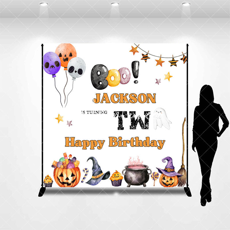 Aperturee - Aperturee Custom Name Halloween Happy 2nd Birthday Backdrop