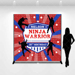 Aperturee - Aperturee Custom Name Ninja Warrior Red Blue Birthday Backdrop