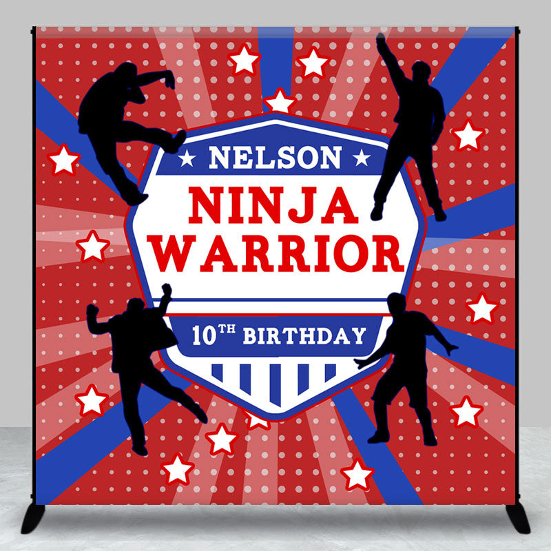 Aperturee - Aperturee Custom Name Ninja Warrior Red Blue Birthday Backdrop