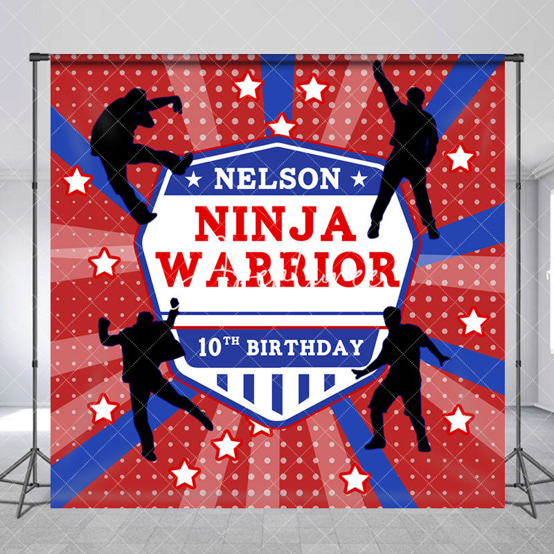 Aperturee - Aperturee Custom Name Ninja Warrior Red Blue Birthday Backdrop