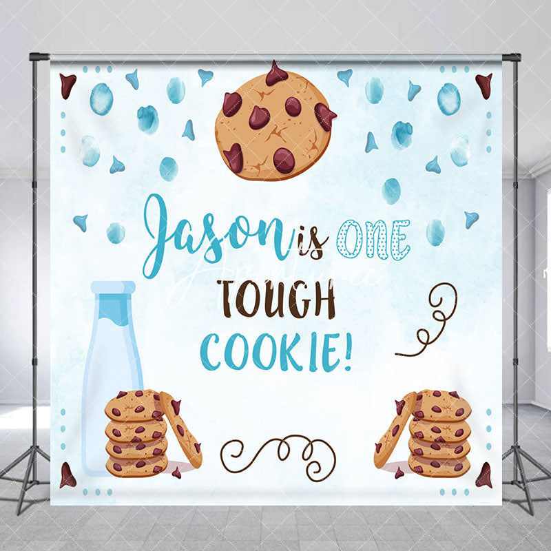 Aperturee - Aperturee Custom Name One Tough Cookie Blue Birthday Backdrop