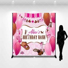 Aperturee - Aperturee Custom Name Pink Balloons Cowgirl Birthday Backdrop