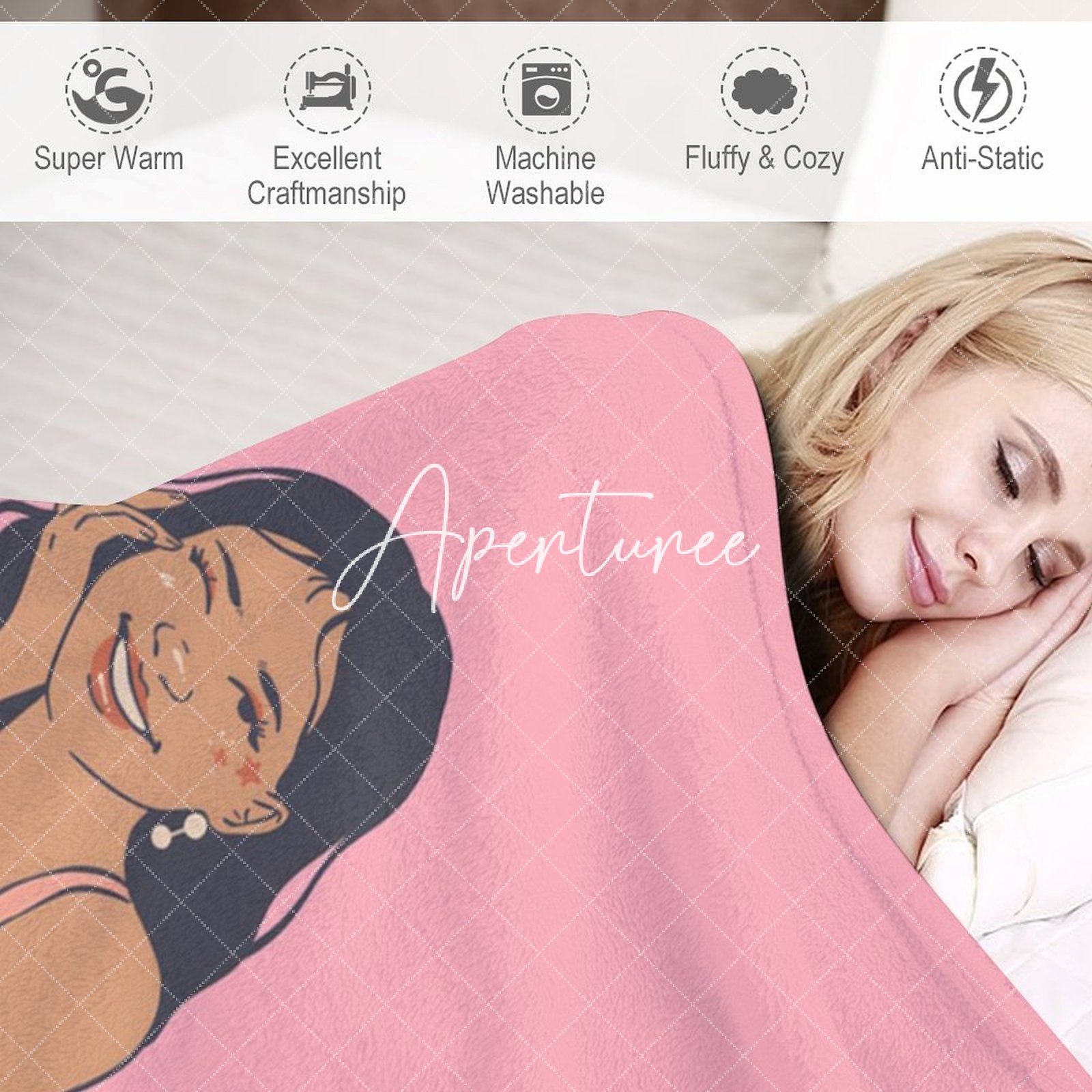 Aperturee - Aperturee Custom Name Pink Beauty Guru Girl Pattern Blanket